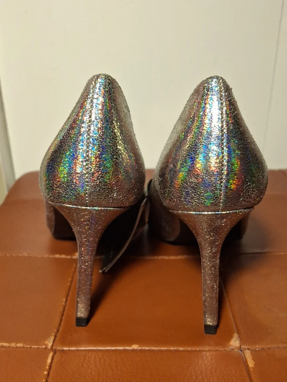 Zara Metallic Iridescent Pointed-Toe Pumps - Silver